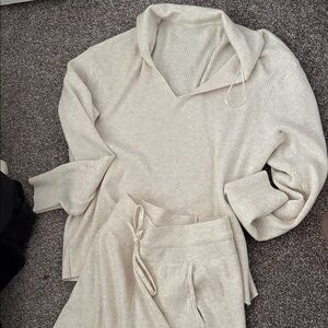 Uniqlo Cream Ribbed Pants and Top Set